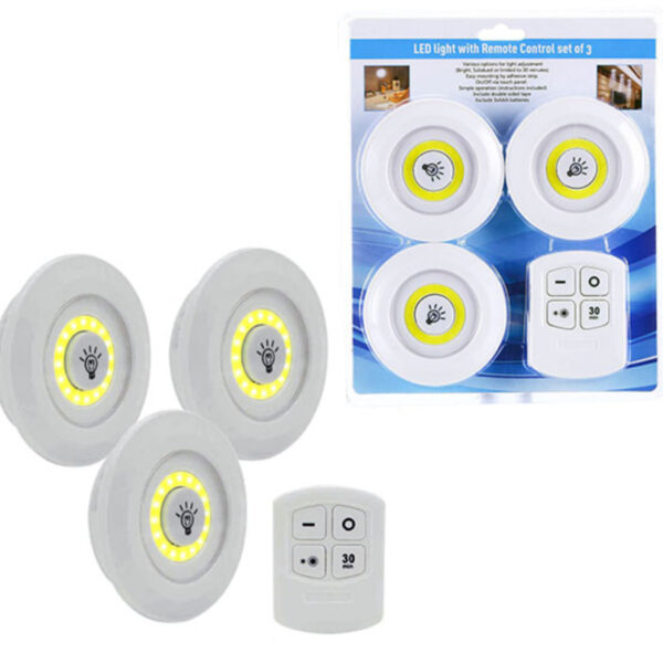 3lü Uzaktan Kumandalı Yapışkanlı Kablosuz Led Spot Lambalar (4767)