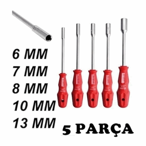 5 Adet Lokma Anahtar Tornavida 6/7/8/10/13/mm Metal Altıgen