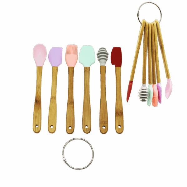 6 PARÇA  MiNİ AHŞAP SAPLI SİLİKON MUTFAK SET (4767)