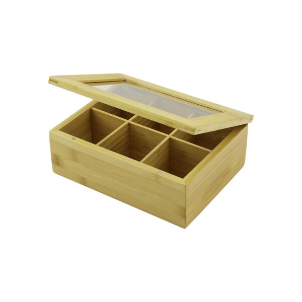 AHŞAP BAMBU  POŞET ÇAY KUTUSU - 6 BÖLMELİ - 2IN1- BÖLMESİZ ÇOK AMAÇLI KU (4767)