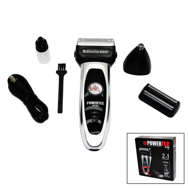 POWERTEC TR-2502IN1SIFIR SAKAL+TÜY ALMA BAŞLIK+SAKAL ÇİZME BIÇAKLI YEDEK BIÇAKLI - USB ŞARJLI TRAŞ MAKİNESİ (4767)