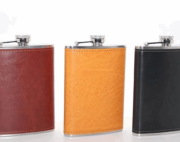 Paslanmaz Çelik Tekli 9 Oz Derili Matara  Alk2662