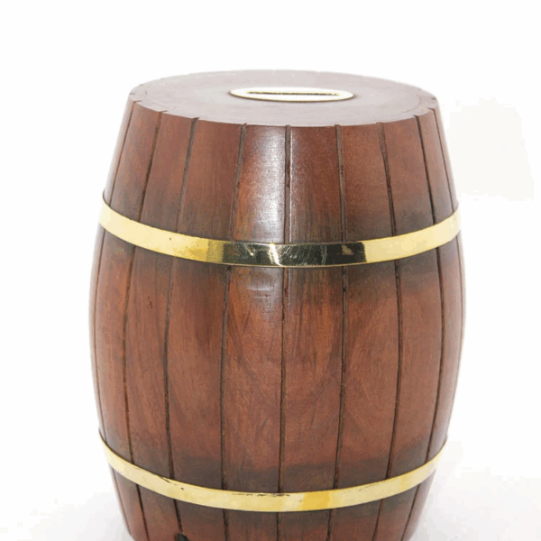 Pirinç Ahşap Fıçı Kumbara 18 Cm Wb536