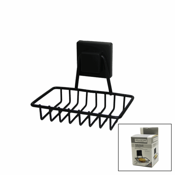 SİYAH - METAL KATI SABUNLUK KARE GÜÇLÜ YAPIŞKANLI 11X12.5X11CM (4767)