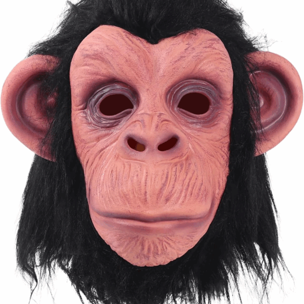 Siyah Saçlı Kafaya Tam Geçmeli Lateks Şempanze Maskesi - Lateks Maymun Orangutan Goril Maske Et Maske