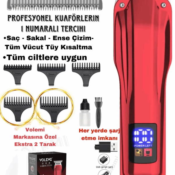 V-0087a Profesyonel Şarj Göstergeli Saç Sakal Lazer Öncesi Tüm Vücut Tıraş Makinesi