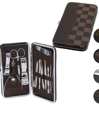 12 Pcs - Gümüş Mani̇kür - Pedi̇kür Seti̇ Renkli̇ Desenli̇ - Cüzdan Modeli̇ Çantali