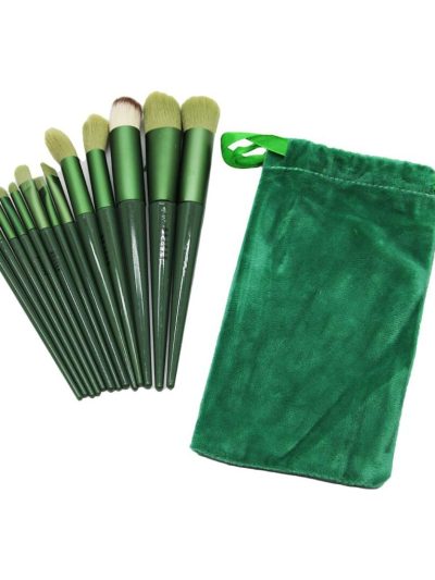13pcs Yeşi̇l Kadi̇fe Torbali Makyaj Firça Set