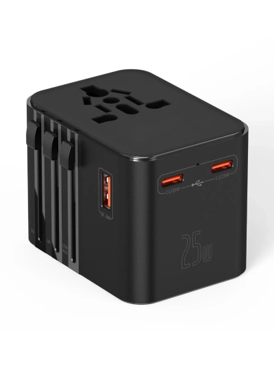 25w Evrensel Seyahat Adaptörü, Euusukau Priz Dönüştürücü, 1x Usb, 2x Type-c Hızlı Şarj