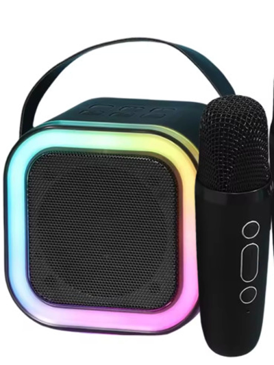 Karaoke Kablosuz Hoparlör Mikrofonlu Rgb Işıklı Bluetooth Speaker Tf Kartusb Siyah