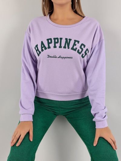 Baskılı Crop Sweat Lila
