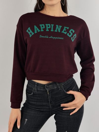 Baskılı Crop Sweat Mor
