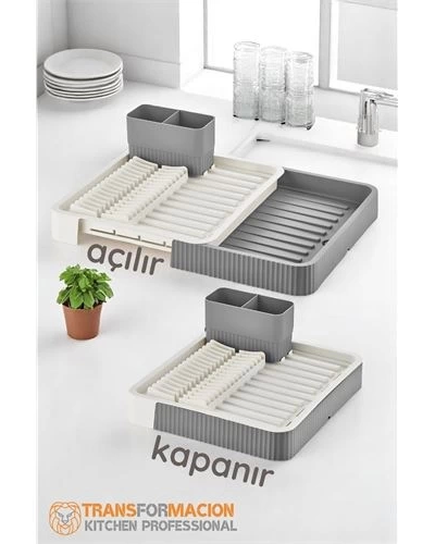 Açılır-kapanır Bulaşıklık - Bulaşık Durulama Sepeti Tabaklık Bulaşık Kurutmalık Gri̇