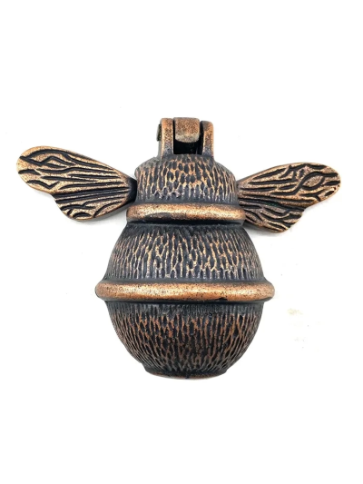 Antika Tarz Dekoratif Pirinç Arı Kapı Tokmağı, Taktak - Küçük, 123x150mm, Antik
