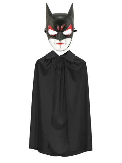 Batman Maskesi Cat Woman Ve Batman Pelerini 90 Cm Siyah Renk Set