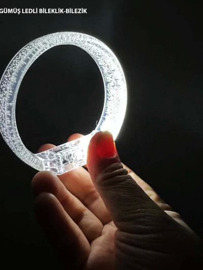 Gümüş Led Işıklı Baskı Yapılabilen Pilli Bileklik Bilezik 1,5 Cm Genişlik