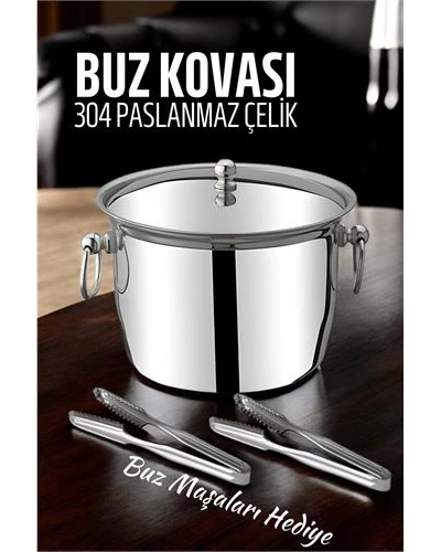 Buz Kovası 304 Paslanmaz Çelik Ve Buz Maşası Seti Buz Termosu