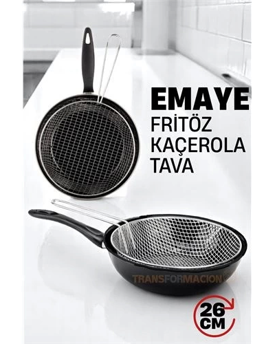 Fritözlü Emaye Kızartma Tavası- Kızartma Kaçerola Multi Kullanım 26 Cm
