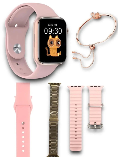 G9 Mini Rose Gold 41mm Kadın Akıllı Saat 3 Kordon Ve Bileklik Hediyeli Akıllı Saat