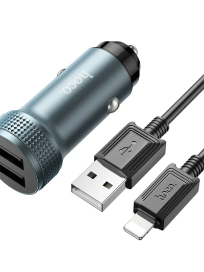 Hoco Z49 Çift Usb Girişli Araç Şarj Başlık Usb To Iphone Lightning Kablo-