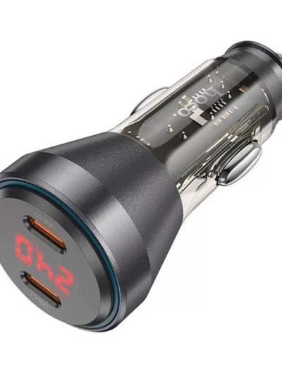 Hoco Nz12c Graceful Pd60w 2 Type-c Girişli Araç Çakmaklı Hızlı Şarj Aleti-