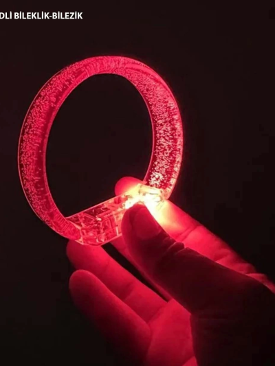 Kırmızı Led Işıklı Baskı Yapılabilen Pilli Bileklik Bilezik 1,5 Cm Genişlik