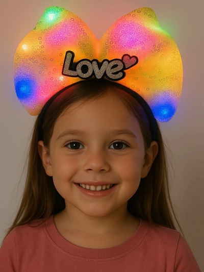 Led Işıklı Love Yazılı Sarı Fiyonk Taç Kız Çocuk Parti Tacı