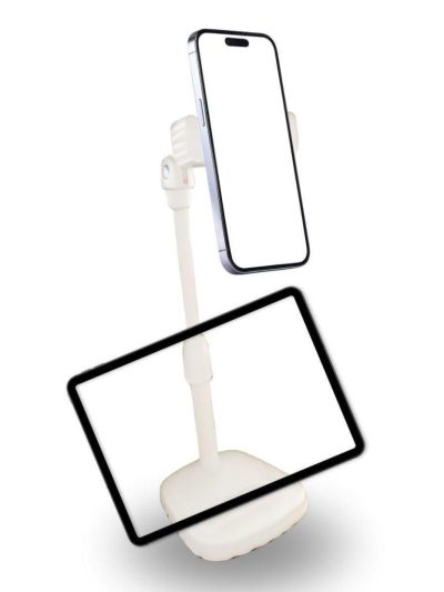 Masa Üstü Tablet Ve Telefon Tutucu Plastik Aparat Beyaz Telefon Standı