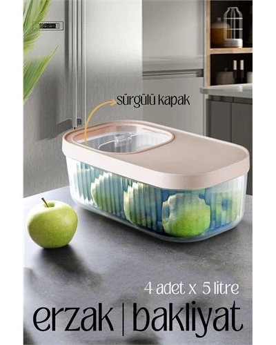 Multibox Erzak Bakliyat Kutusu Sürgülü Kapak 5 Litre 4 Adet