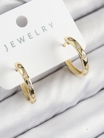 Pirinç Zirkon Taşlı Halka Model Gold Renk Kadın Küpe