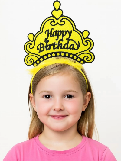 Sarı Happy Birthday Prenses Tacı Doğum Günü Taç Aksesuarı