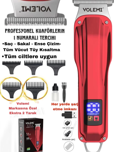 0087a Profesyonel Şarj Göstergeli Saç Sakal Lazer Öncesi Tüm Vücut Tıraş Makinesi