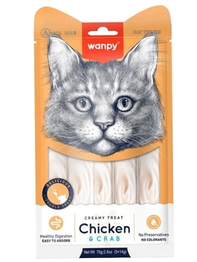 Wanpy Kremalı Tavuk Ve Yengeçli Kedi Ödül Maması 5 Adet 14 Gr