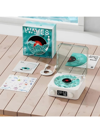 Waves Nostalji Plak Görünümlü Bluetooth Hoparlör 3d Ses Dalgası Retro Müzik Plak Mavi